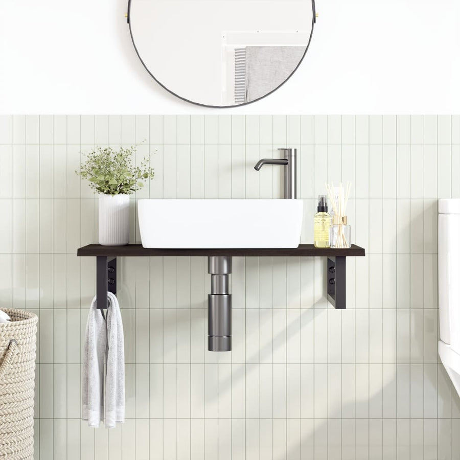 Basin Shelf Wall Mounted Steel and Solid Wood Oak