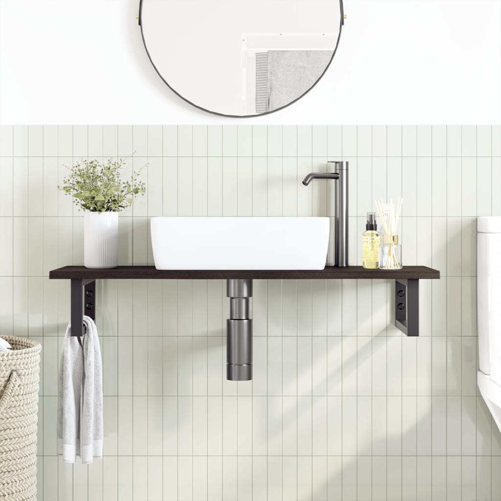 Basin Shelf Wall Mounted Steel and Solid Wood Oak