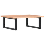 Basin Shelf Wall Mounted Steel and Solid Wood Oak - Front View