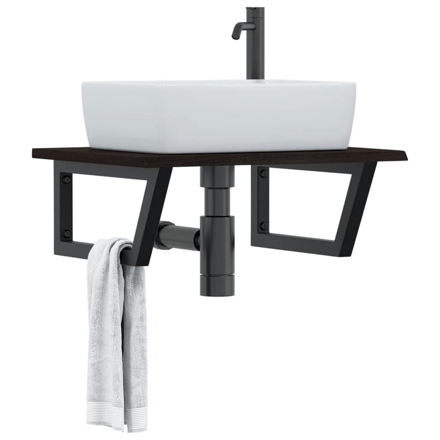 Basin Shelf Wall Mounted Steel and Solid Wood Oak