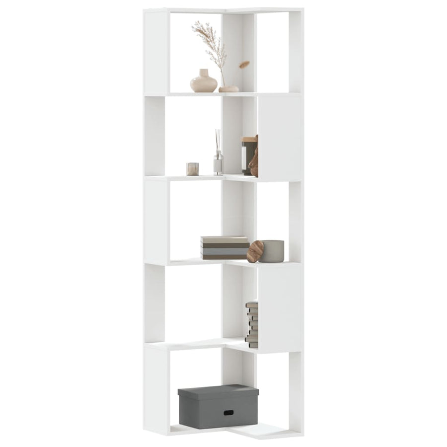Corner Bookcase 5-Tier White 50x50x179 cm Engineered Wood