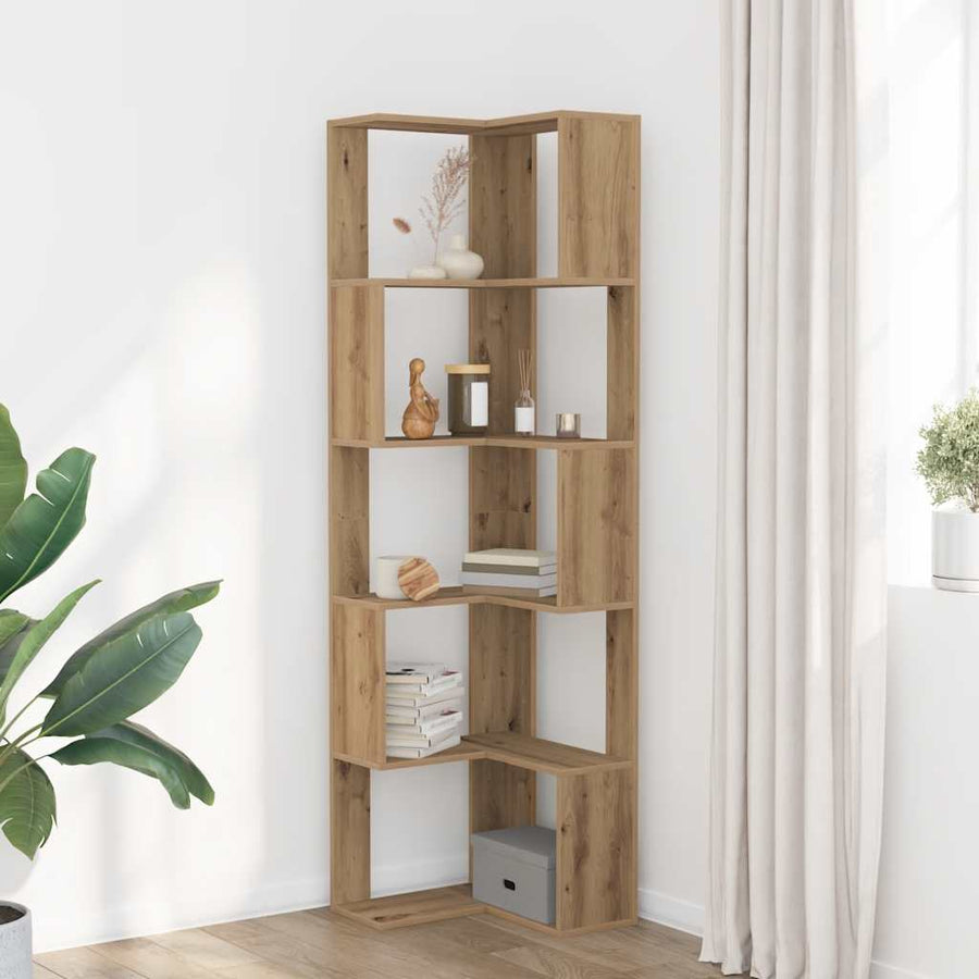 Corner Bookcase 5-Tier Artisian Oak 50x50x179cm Engineered Wood
