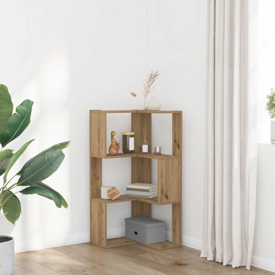 Corner Bookcase 3-Tier Artisian Oak 50x50x102cm Engineered Wood
