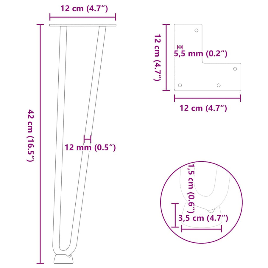 Hairpin Legs for Coffee Table 4 pcs Black 42 cm Solid Steel