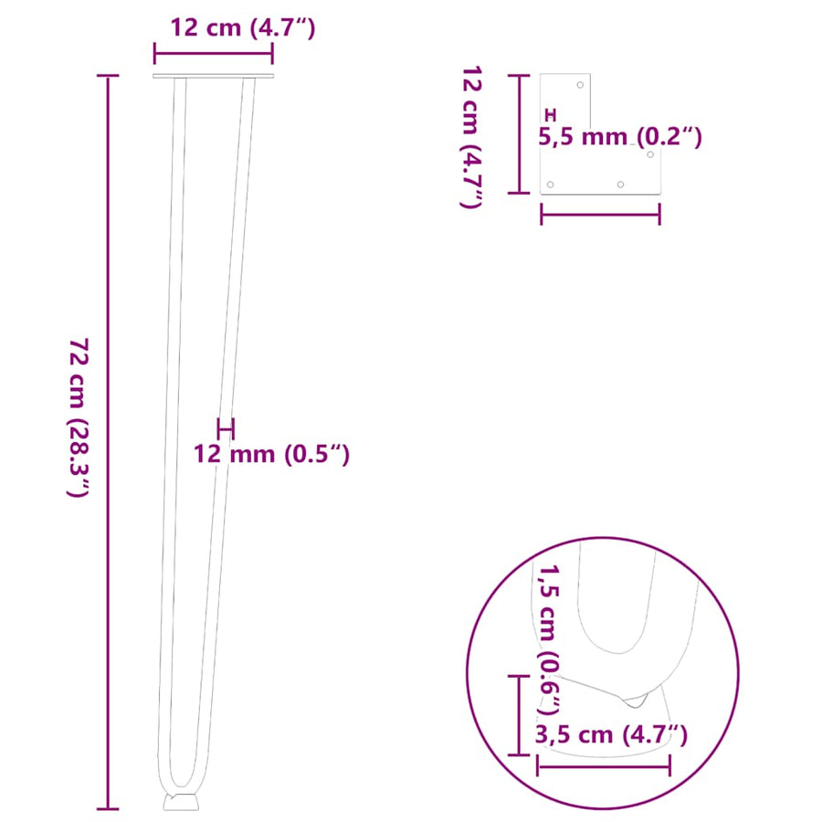 Hairpin legs for Console Table 4 pcs Black 72 cm Solid Steel