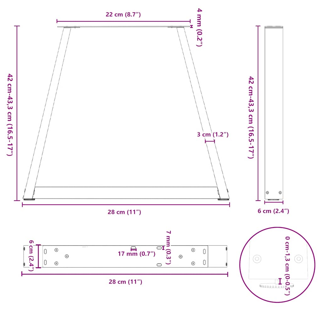 Coffee Table Legs V-Shape 2 pcs Black 28x(42-43.3) cm Steel