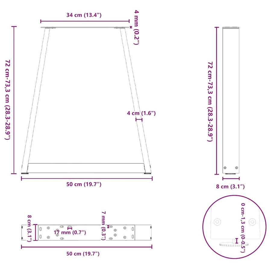 Dining Table Legs V-Shape 2 pcs Black 50x(72-73.3) cm Steel