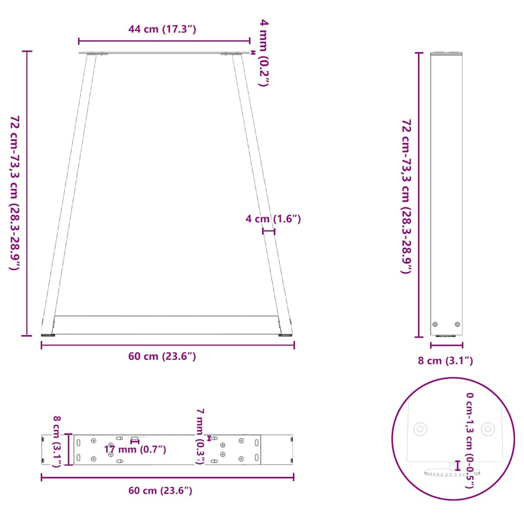 Dining Table Legs V-Shape 2 pcs Black 60x(72-73.3) cm Steel