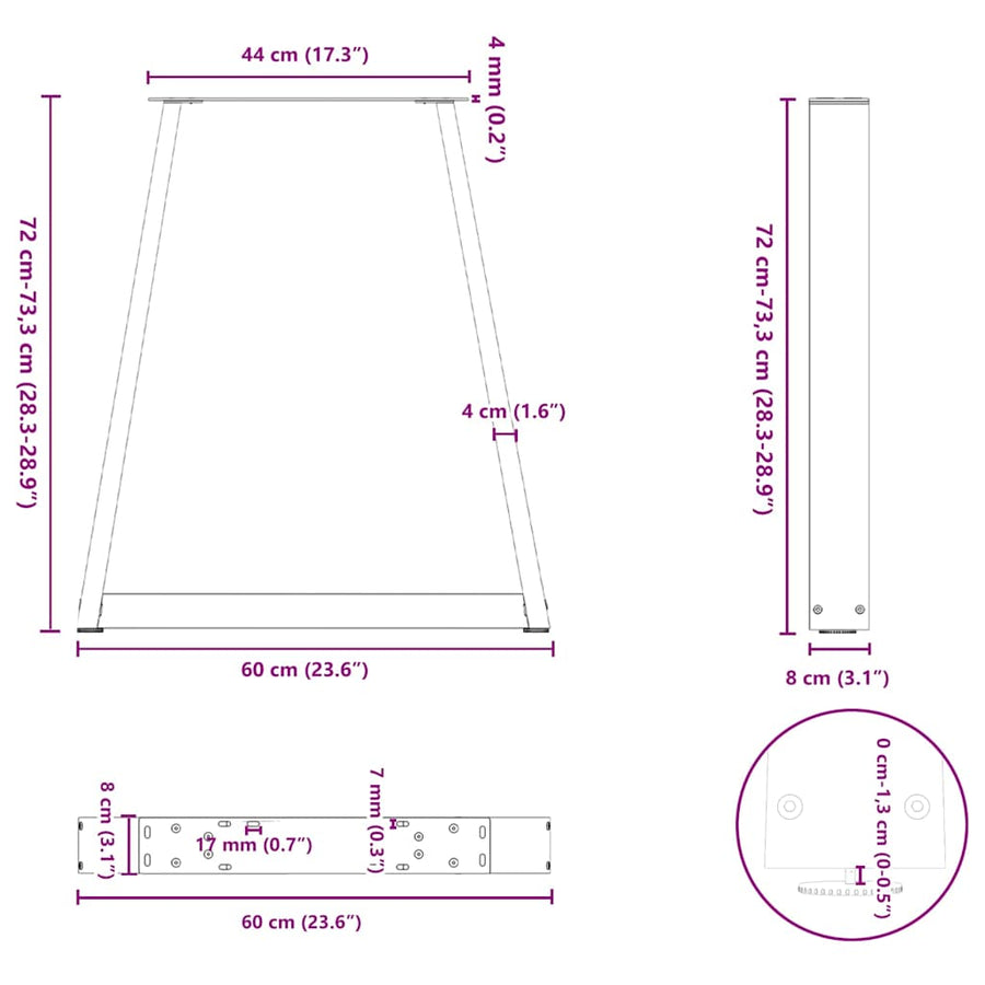 Dining Table Legs V-Shape 2 pcs Black 60x(72-73.3) cm Steel