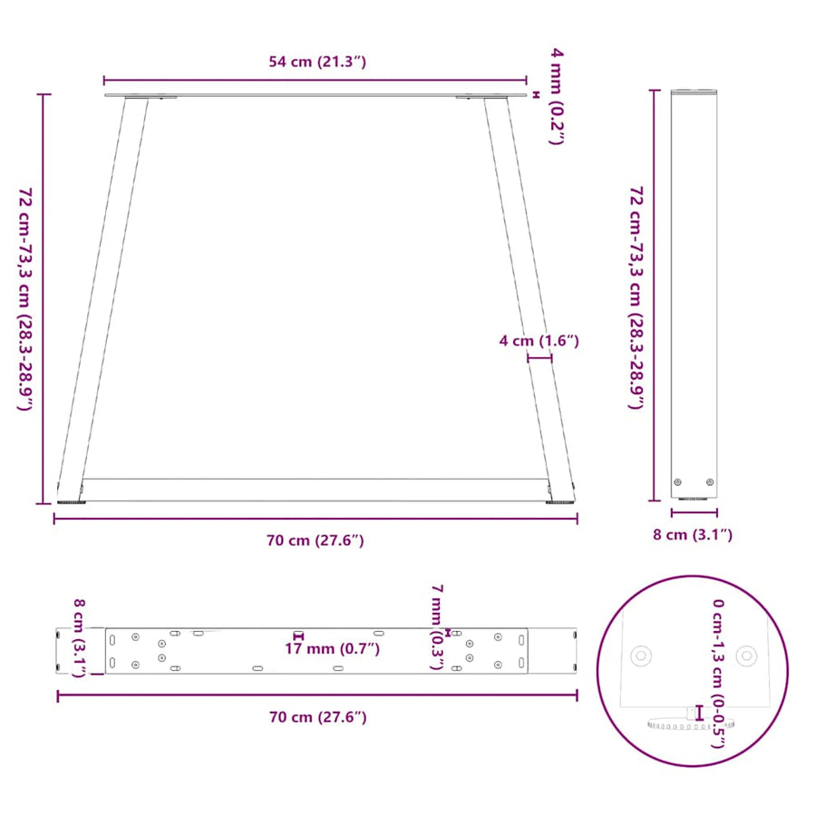 Dining Table Legs V-Shape 2 pcs Black 70x(72-73.3) cm Steel