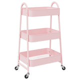 Storage Trolley 3-Tier Pink 42x41.5x77 cm Steel - Front View