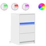 Bedside Cabinet with LED Lights White Engineered Wood