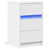 Bedside Cabinet with LED Lights White Engineered Wood - Side View