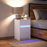 Bedside Cabinet with LED Lights White Engineered Wood - 45-Degree Angle