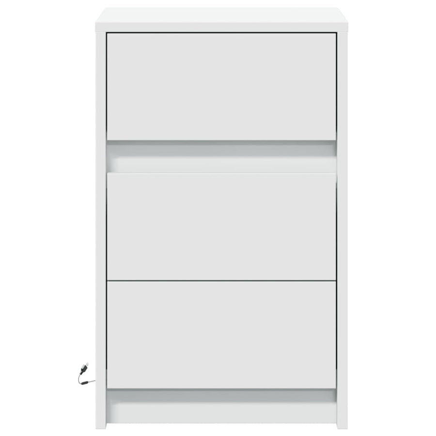Bedside Cabinet with LED Lights White Engineered Wood