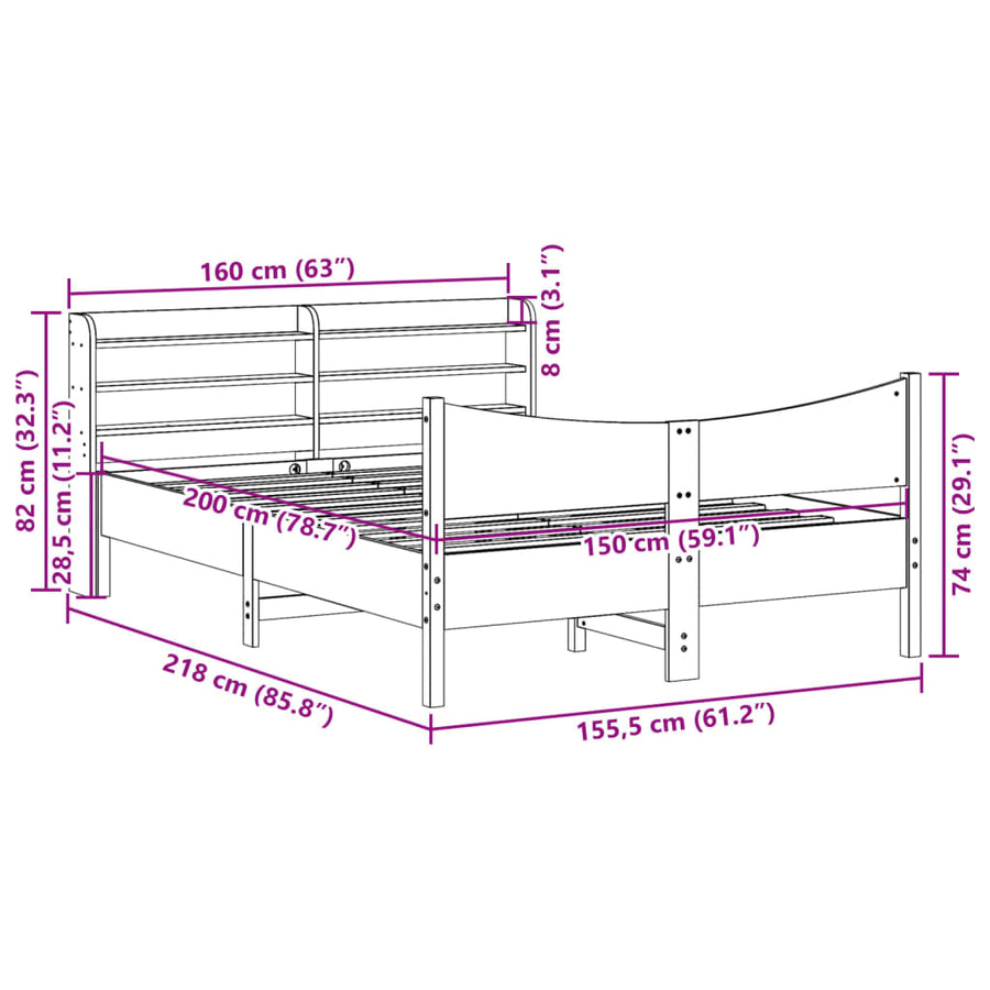 Bed Frame with Headboard 150x200 cm Solid Wood Pine
