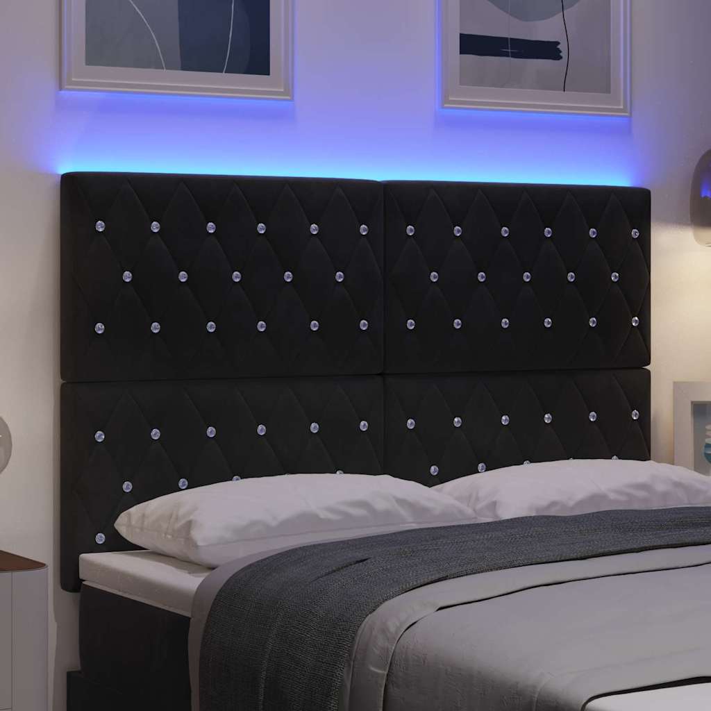 LED Headboard with LED Strip Lights Manual Black 144 cm Velvet