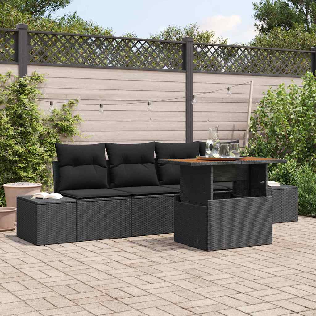 Garden Sofa Set 5 pcs Black and Brown