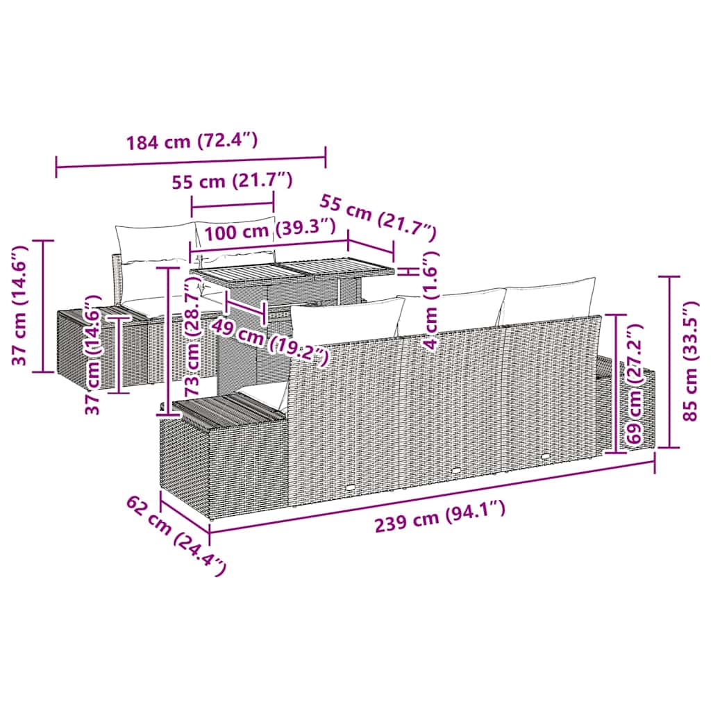 Garden Dining Set Manual 6 pcs Black and Brown 100 x 55 x 73 cm