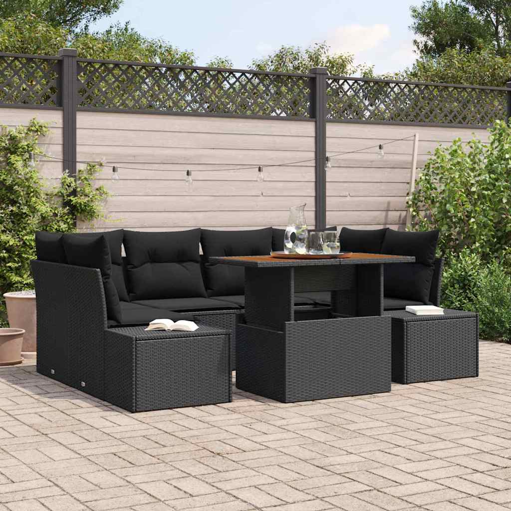 Garden Sofa Set 7 pcs Black and Brown