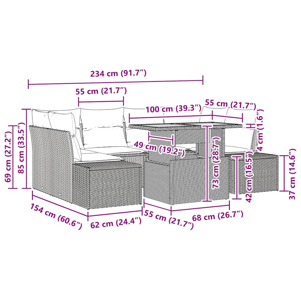 Garden Dining Set Manual 7 pcs Black and Brown 100 x 55 x 73 cm