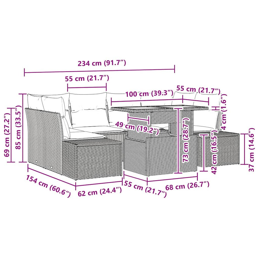 Garden Sofa Set 7 pcs Black 100 x 55 x 73 cm Poly Rattan