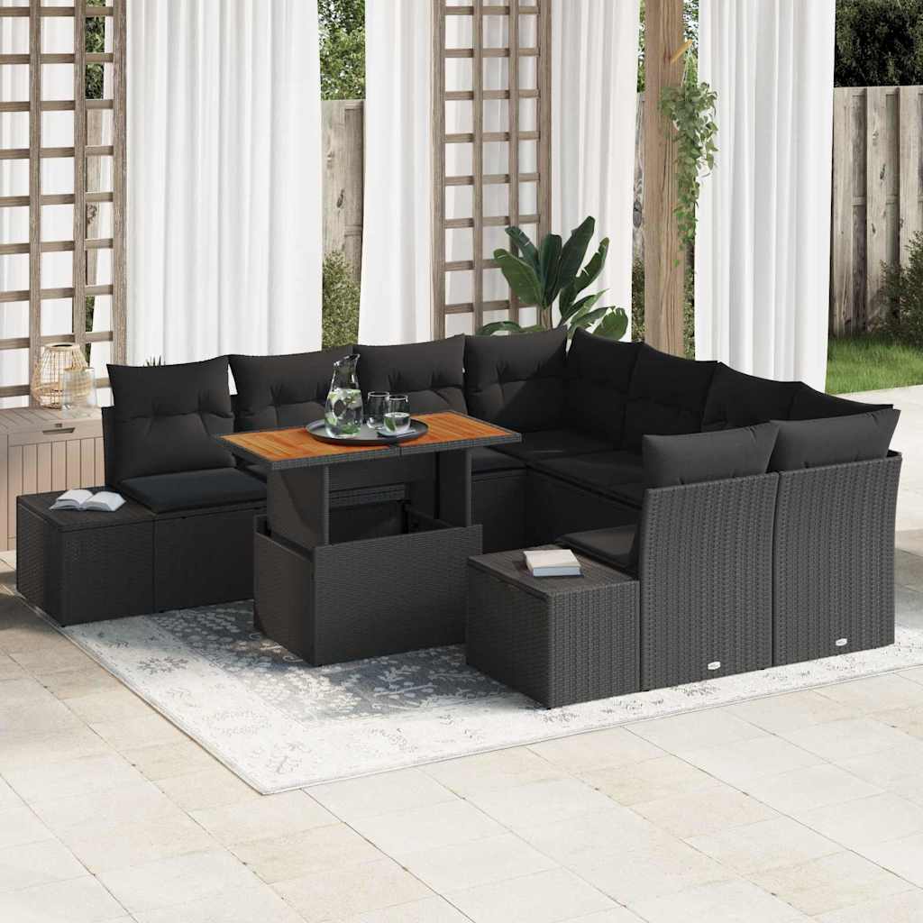 Garden Dining Set Manual 9 pcs Black and Brown 100 x 55 x 73 cm