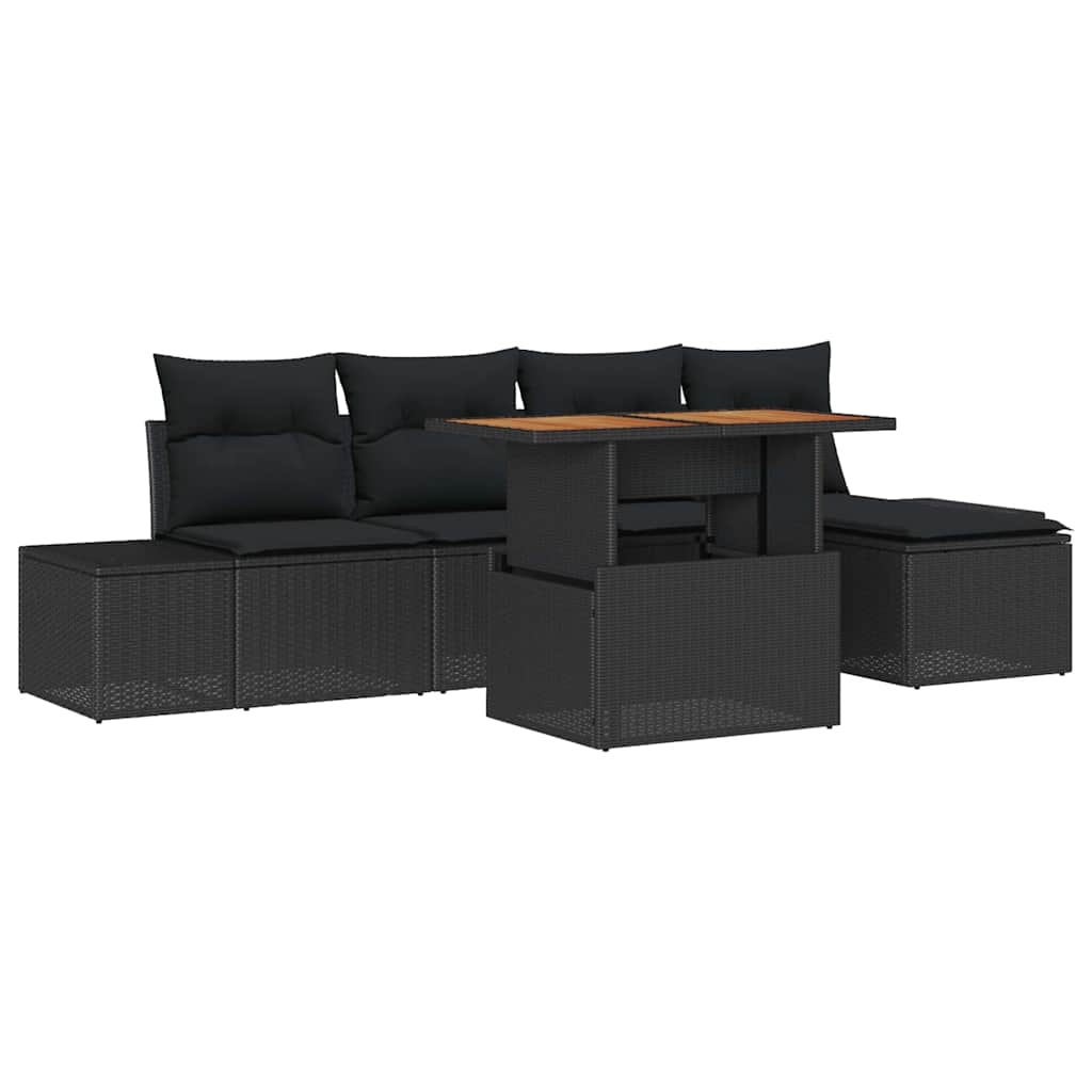 Garden Dining Set with Cushion 6 pcs Black and Brown