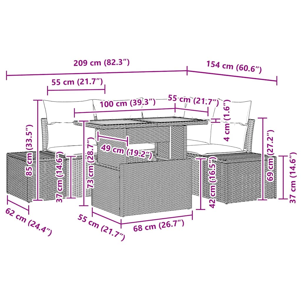 Garden Sofa Set Manual 5 pcs Black and Brown 100 x 55 x 73 cm