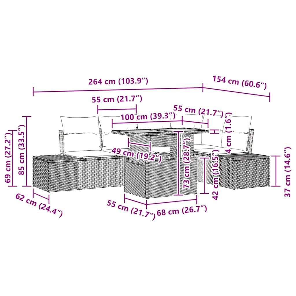 Garden Dining Set Manual 6 pcs Black and Brown 100 x 55 x 73 cm
