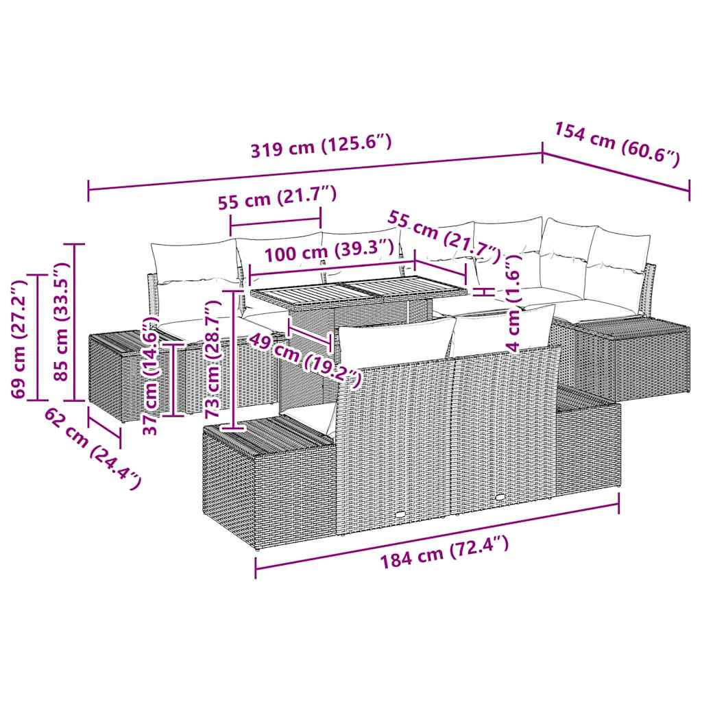 Garden Sofa Set 9 pcs Black and Brown