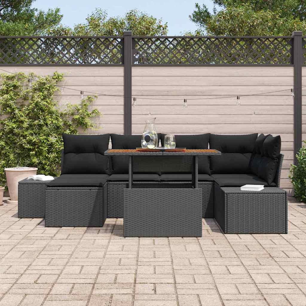 Garden Sofa Set 7 pcs Black and Brown