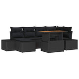 Garden Dining Set with Cushion 7 pcs Black and Brown - Front View