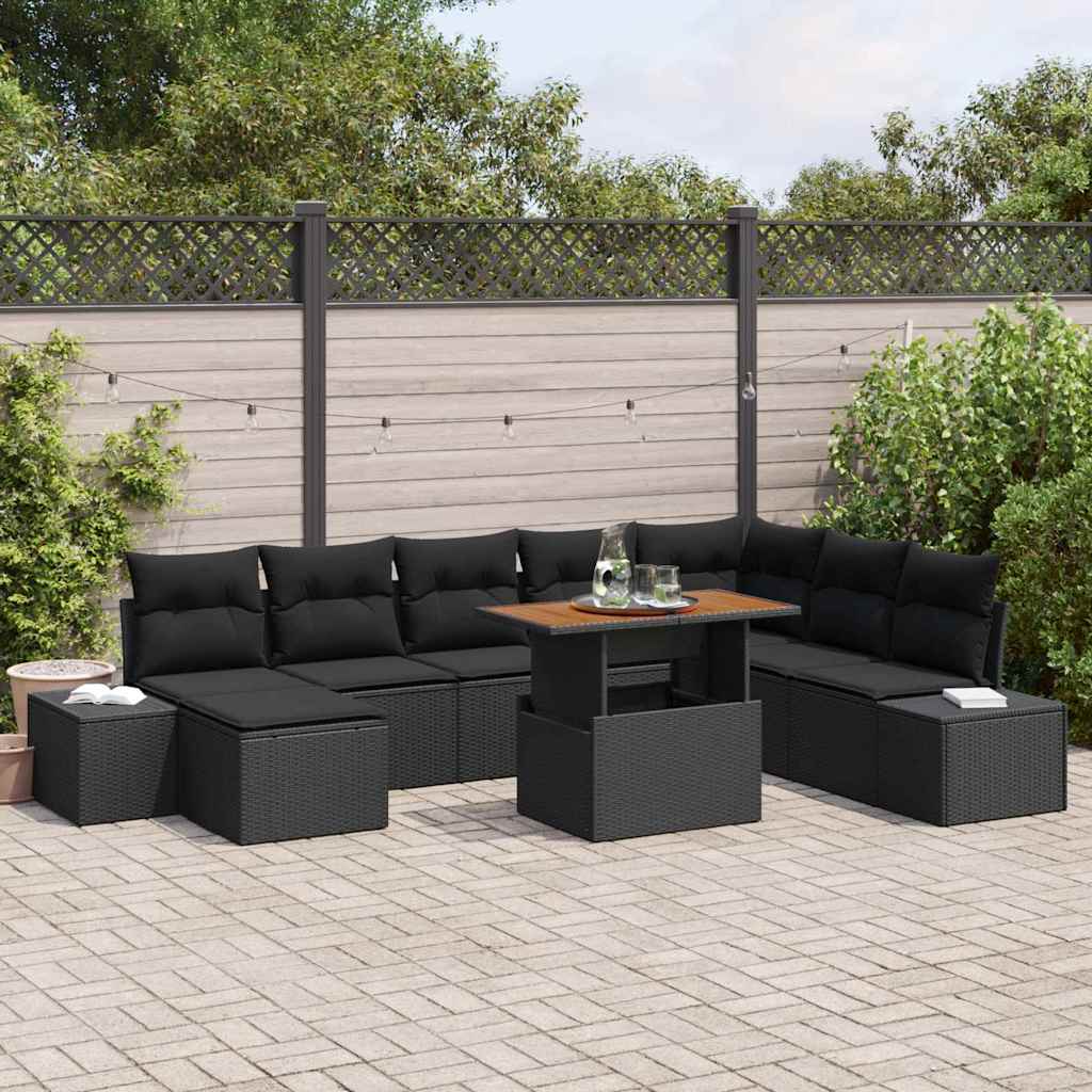 Garden Sofa Set 9 pcs Black and Brown