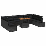 Garden Sofa Set with Cushion Manual 11 pcs Black and Brown - Front View