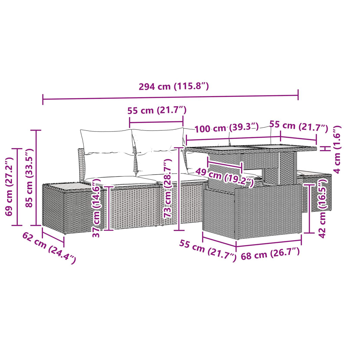 Garden Dining Set with Cushion Manual 5 pcs Black and Brown