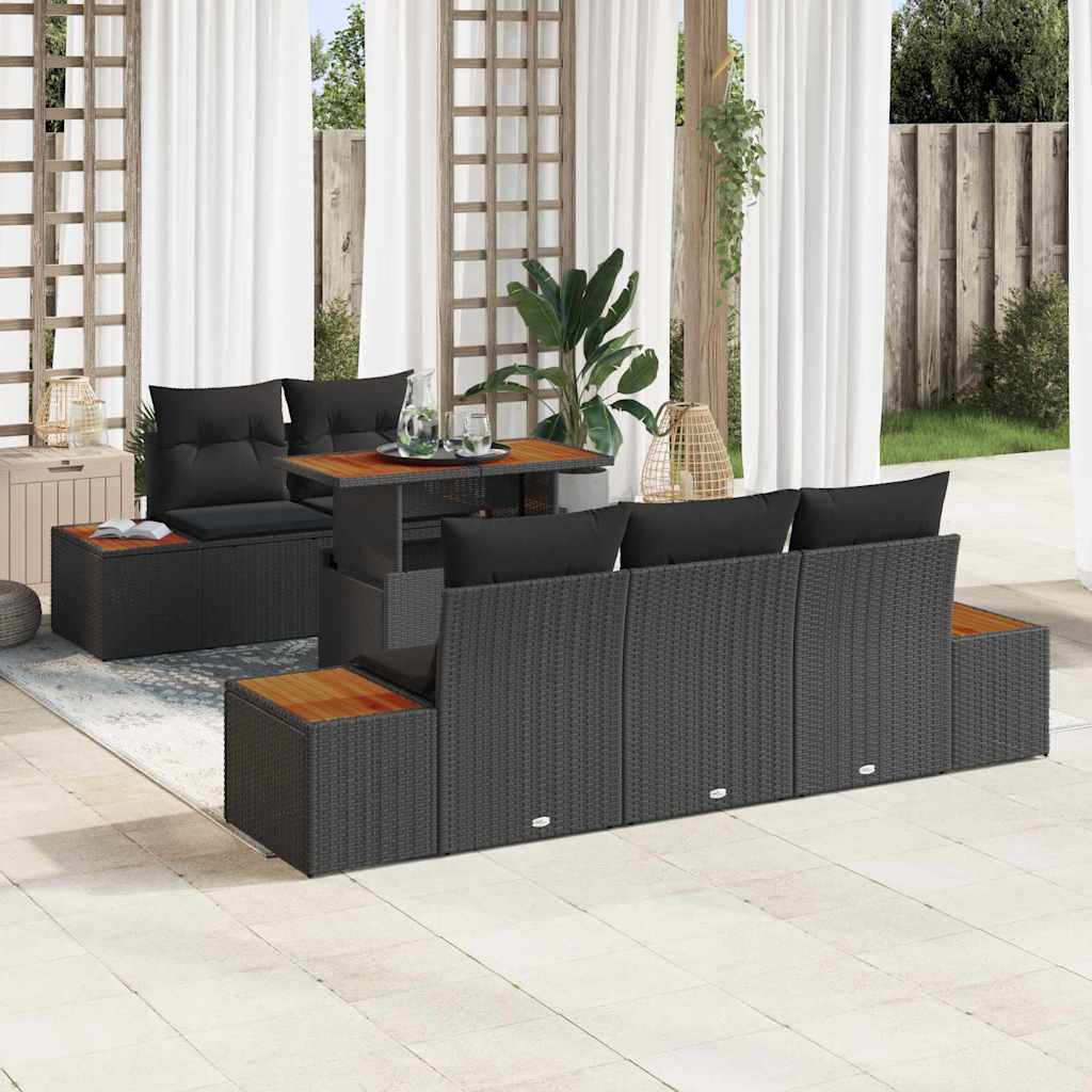 Garden Sofa Set 6 pcs Black and Brown