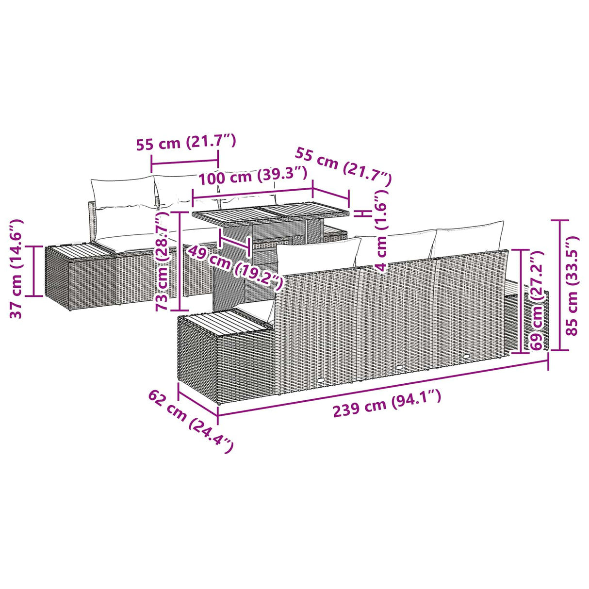 Garden Dining Set with Cushion Manual 7 pcs Black and Brown