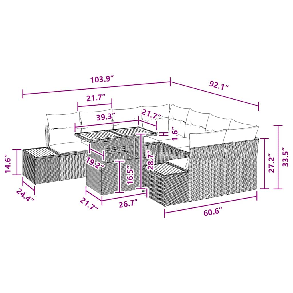 Garden Dining Set Manual 9 pcs Black and Brown 100 x 55 x 73 cm
