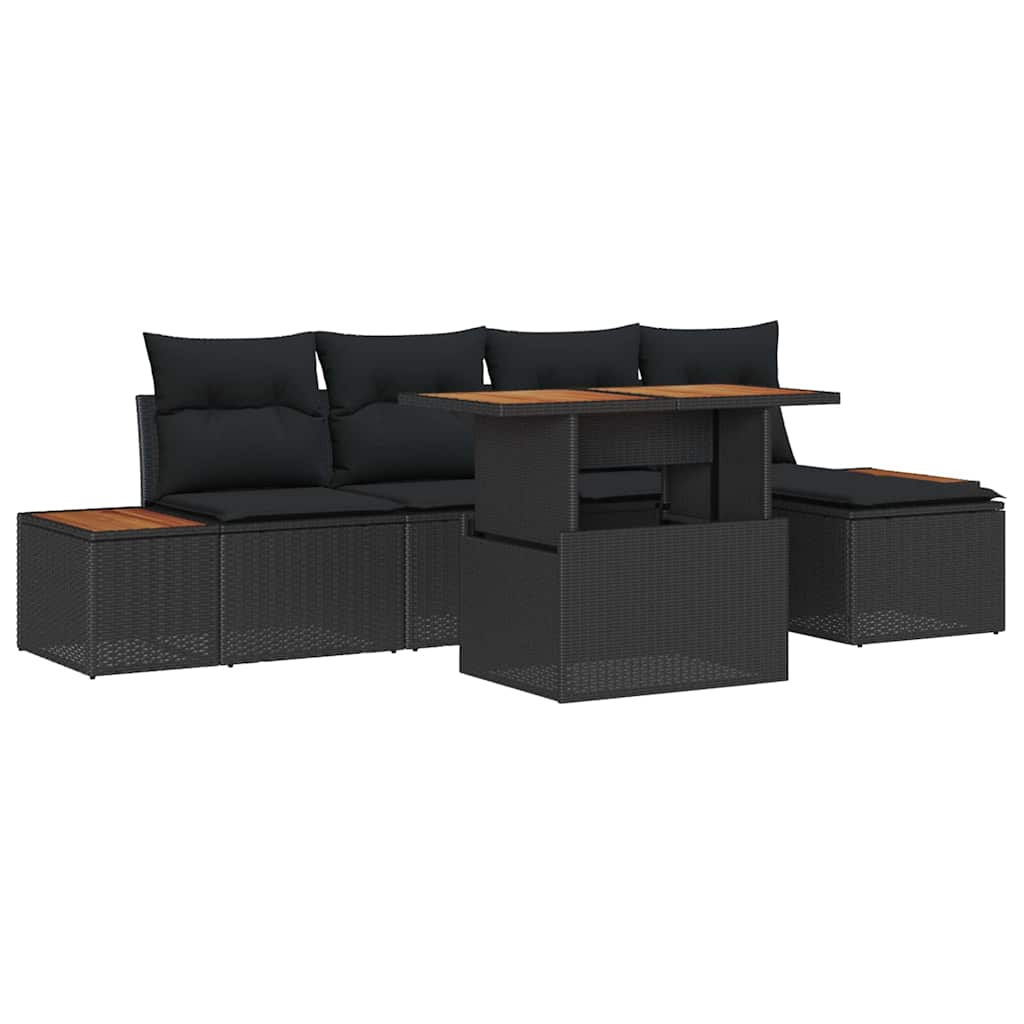 Garden Dining Set with Cushion 6 pcs Black and Brown