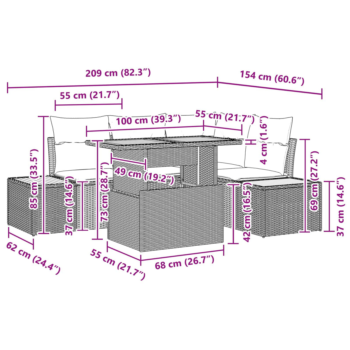 Garden Dining Set with Cushion Manual 5 pcs Black and Brown