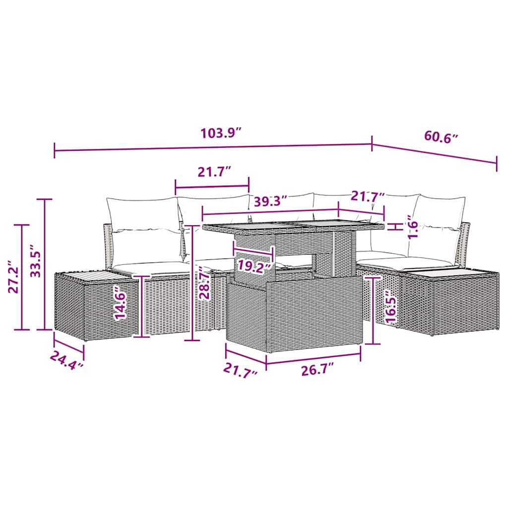 Garden Dining Set Manual 6 pcs Black and Brown 100 x 55 x 73 cm