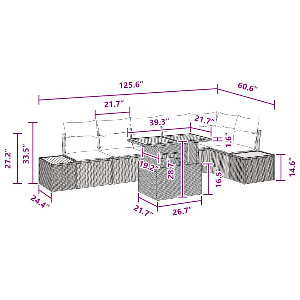 Garden Dining Set Manual 7 pcs Black and Brown 100 x 55 x 73 cm