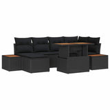 Garden Dining Set with Cushion 7 pcs Black and Brown - Front View
