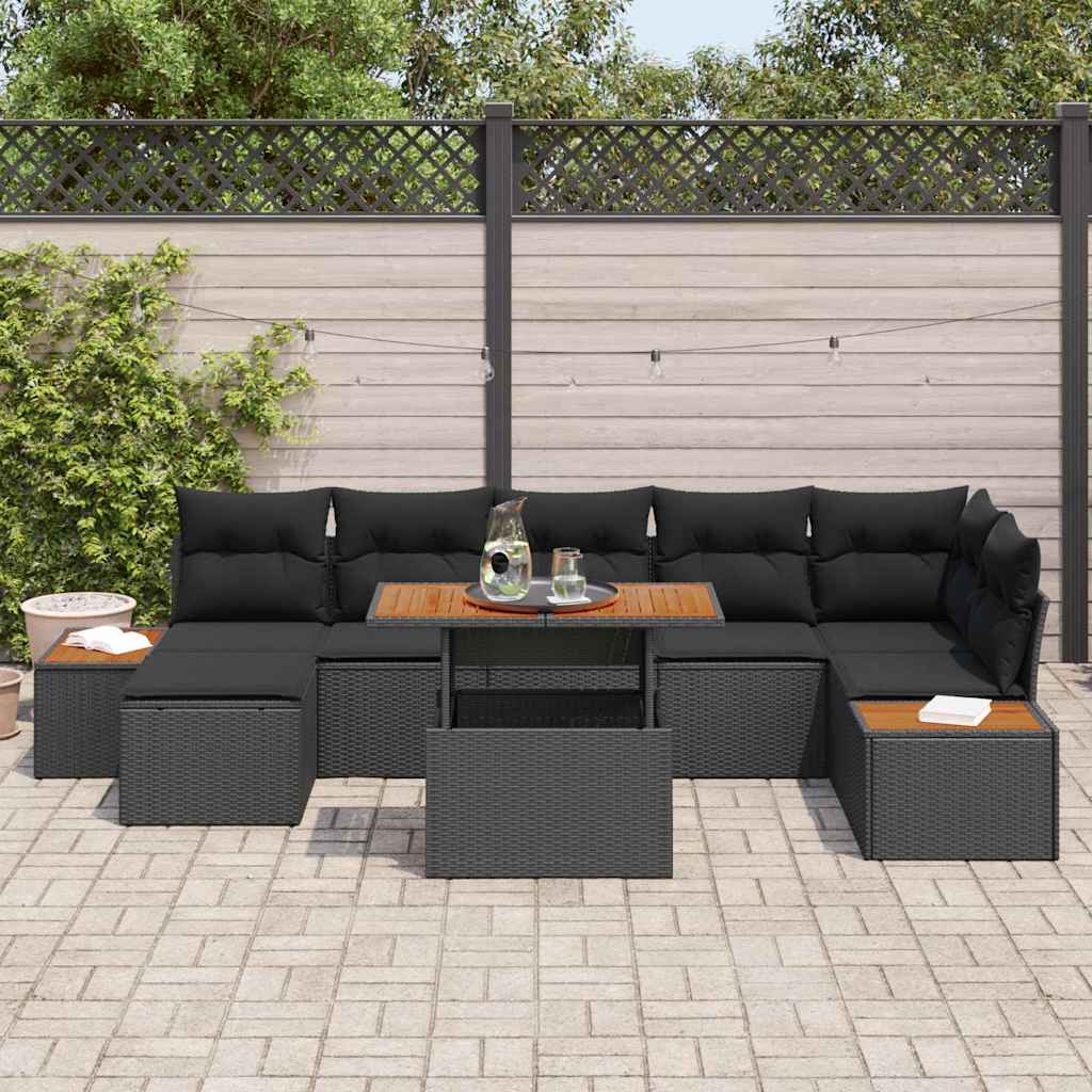 Garden Dining Set with Cushion 8 pcs Black and Brown
