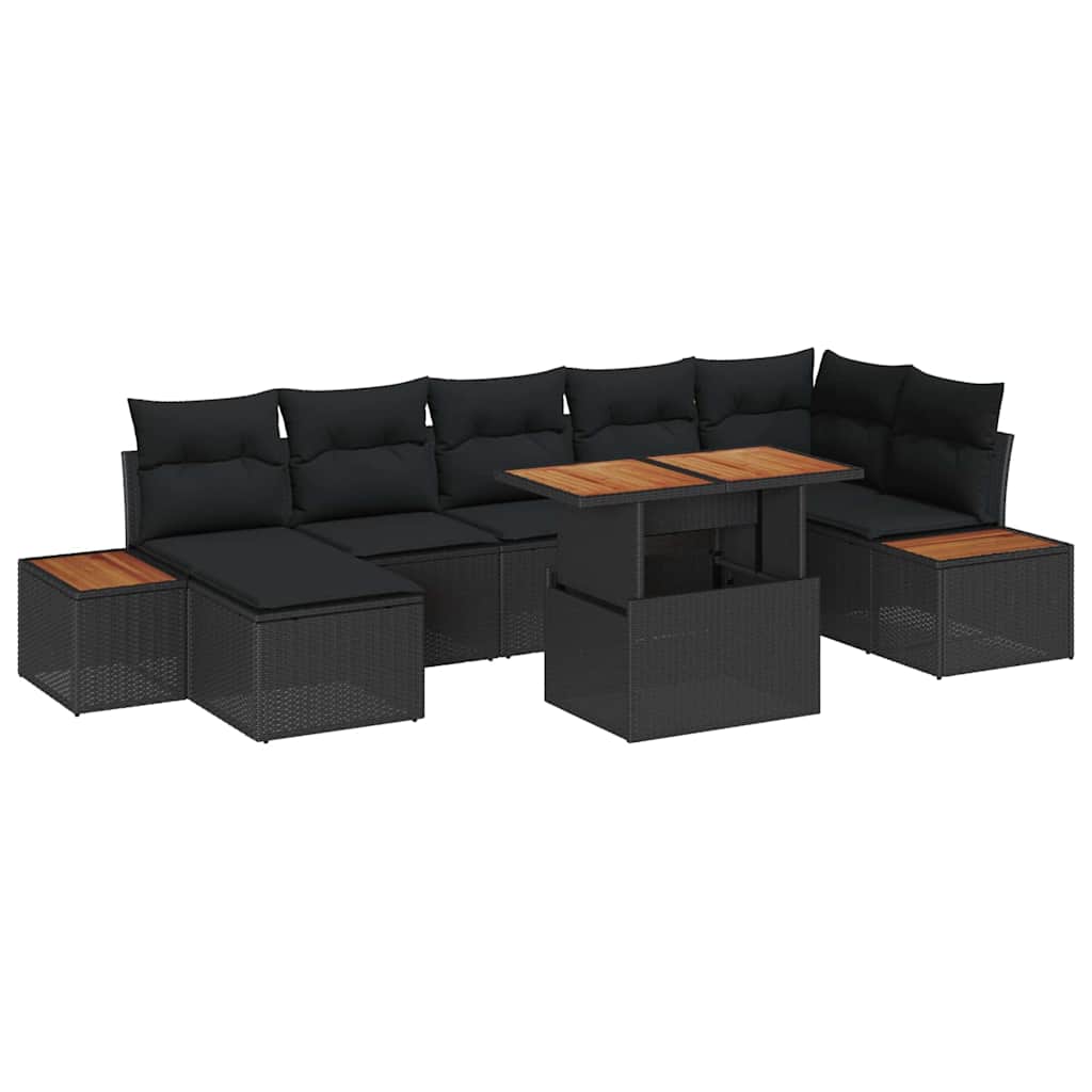 Garden Dining Set with Cushion 8 pcs Black and Brown