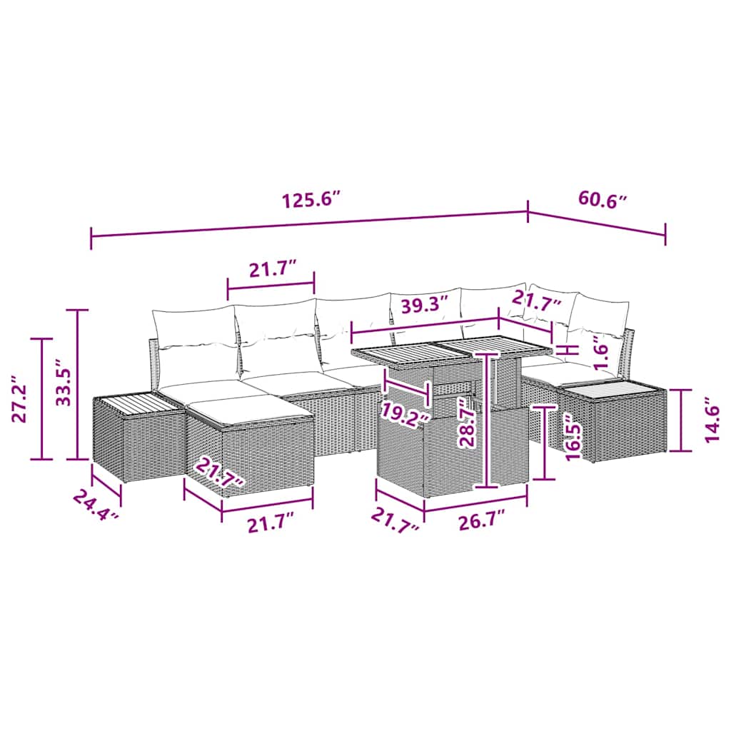 Garden Dining Set with Cushion 8 pcs Black and Brown