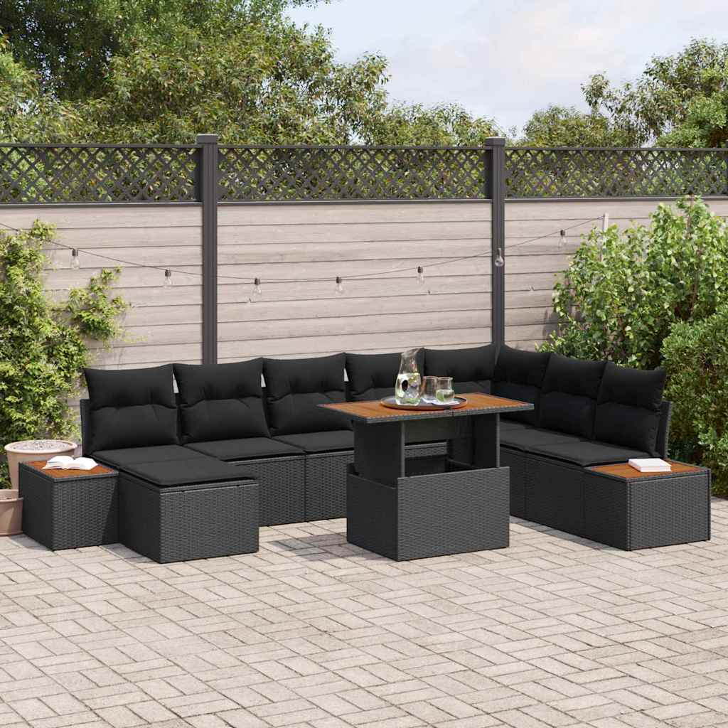 Garden Dining Set with Cushion 9 pcs Black and Brown