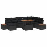 Garden Dining Set with Cushion 9 pcs Black and Brown - Front View