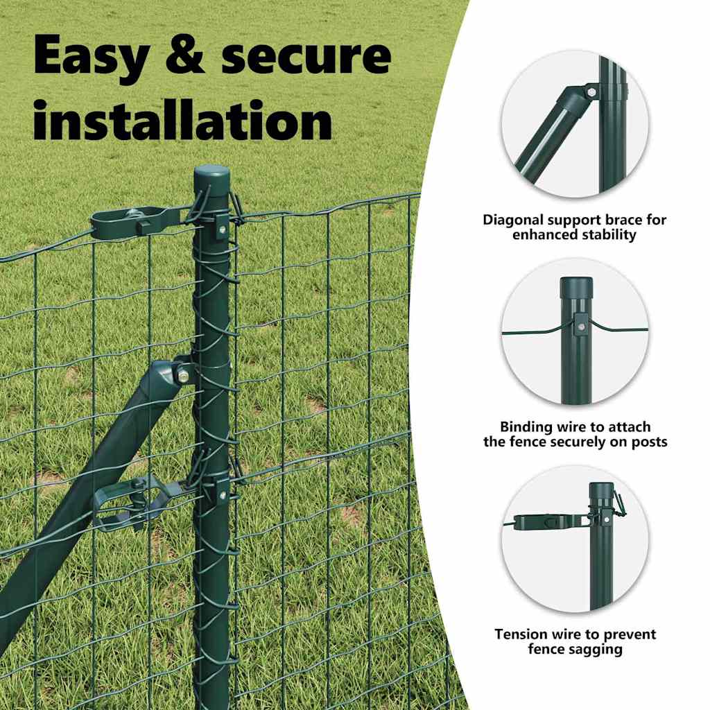Embedded Fence Post 26 pcs Green Powder-Coated Steel